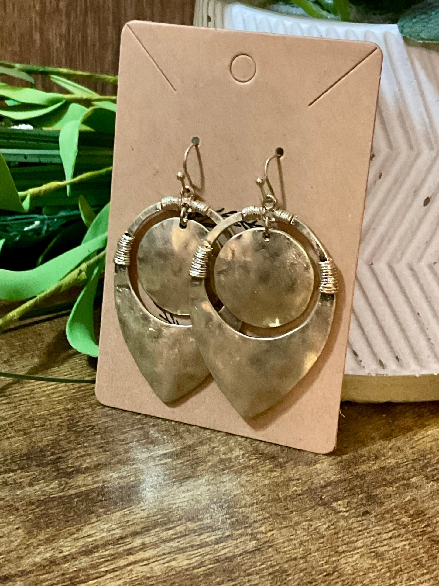 Gold Hammered Metal Disc Earrings