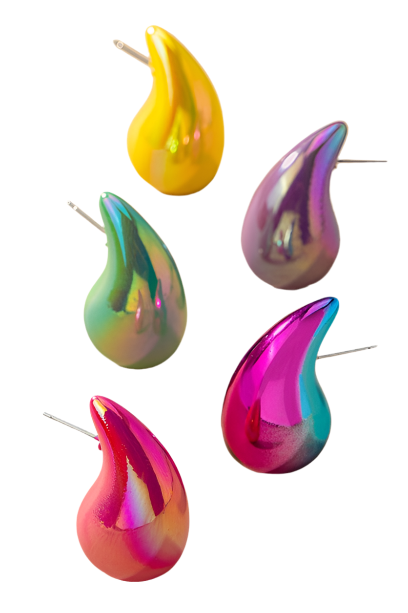 Puffy Iridescence Color teardrop earrings