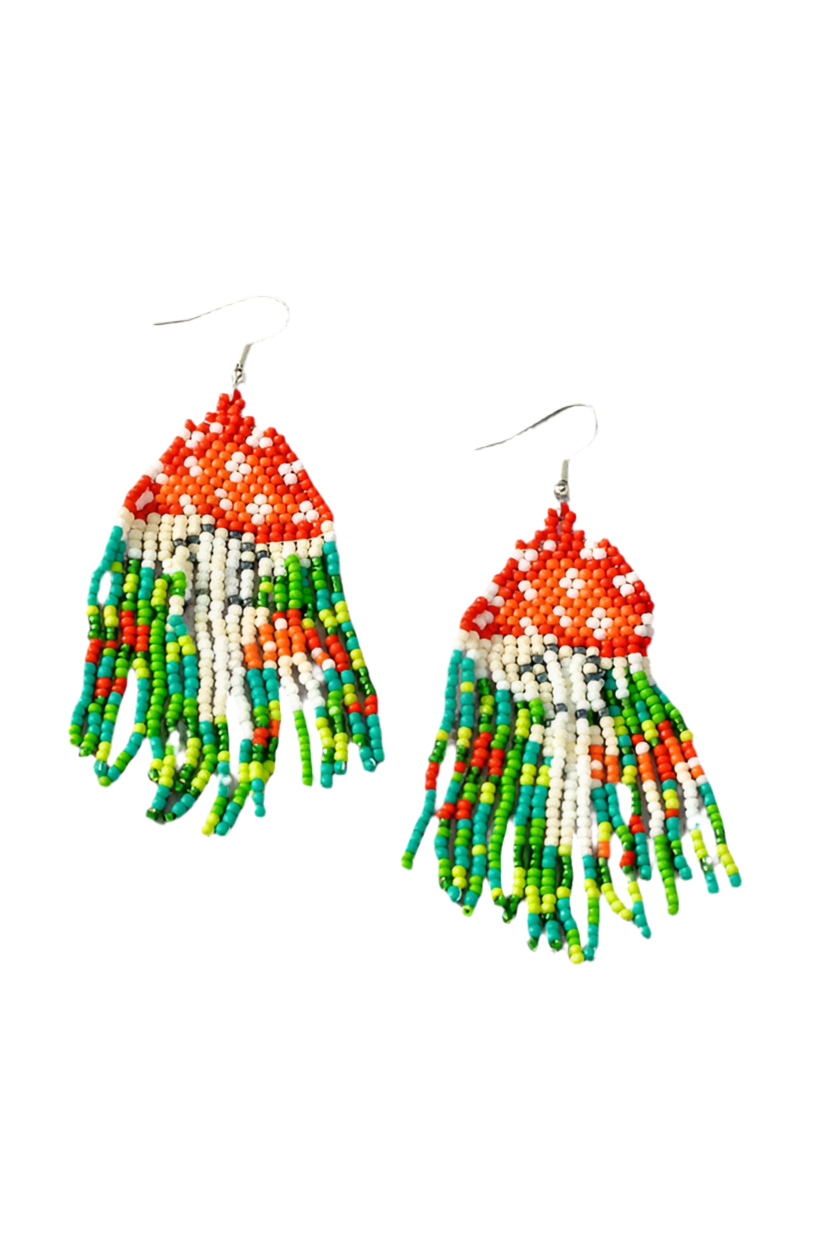 Boho Handwoven seed bead mushroom earrings