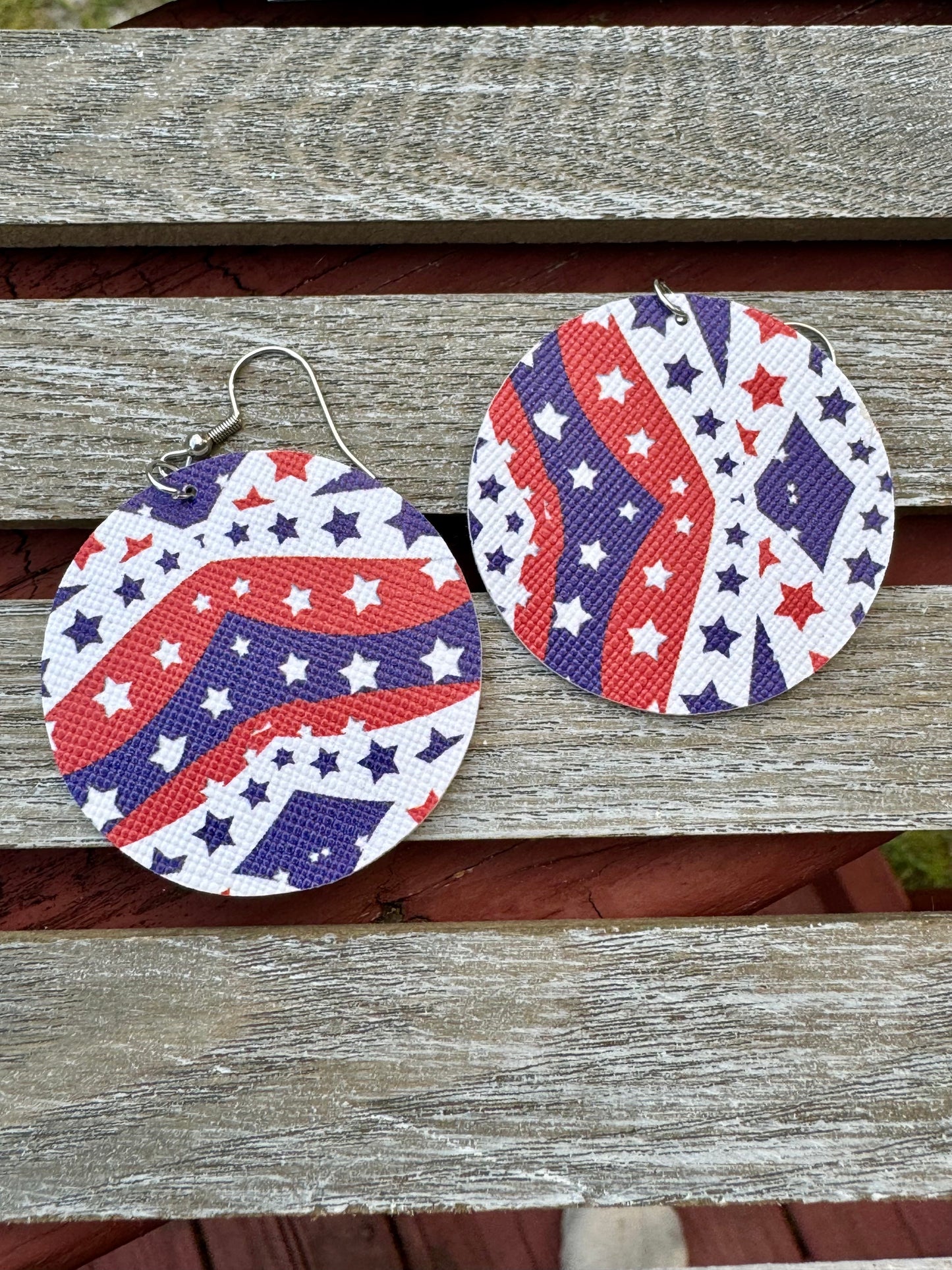 Circle Patriotic Earrings Fourth of July Flags