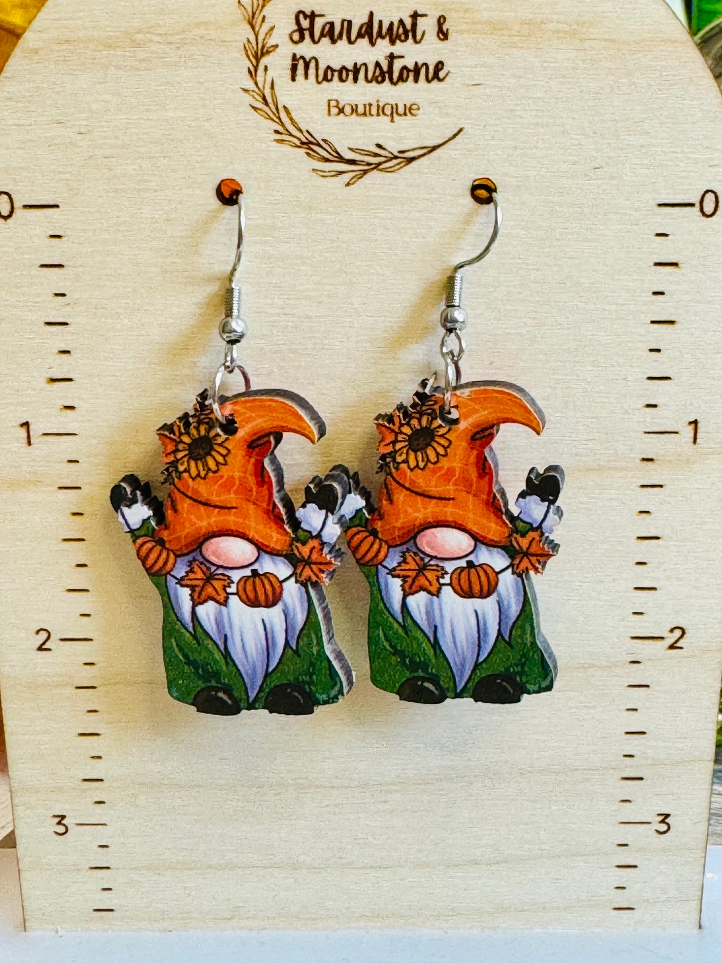 Fall Gnome Wooden Earrings - Stardust & Moonstone