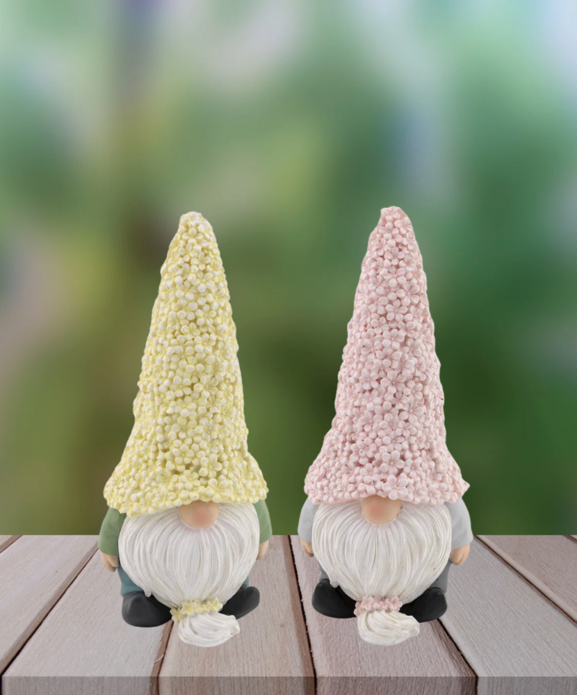 Daisy Hat Resin Gnomes Set of 2 Easter Accents