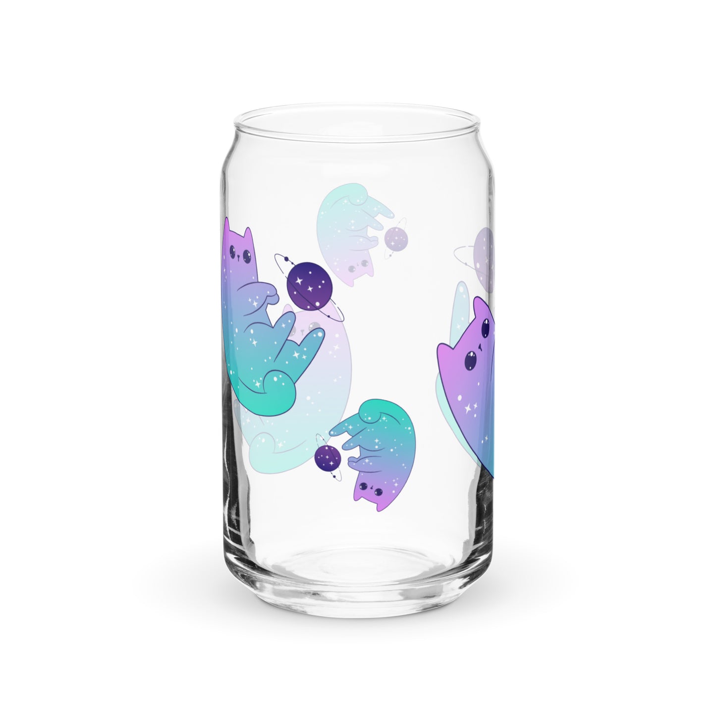 Cosmic Kitty Glass tumbler with optional bamboo lid and straw