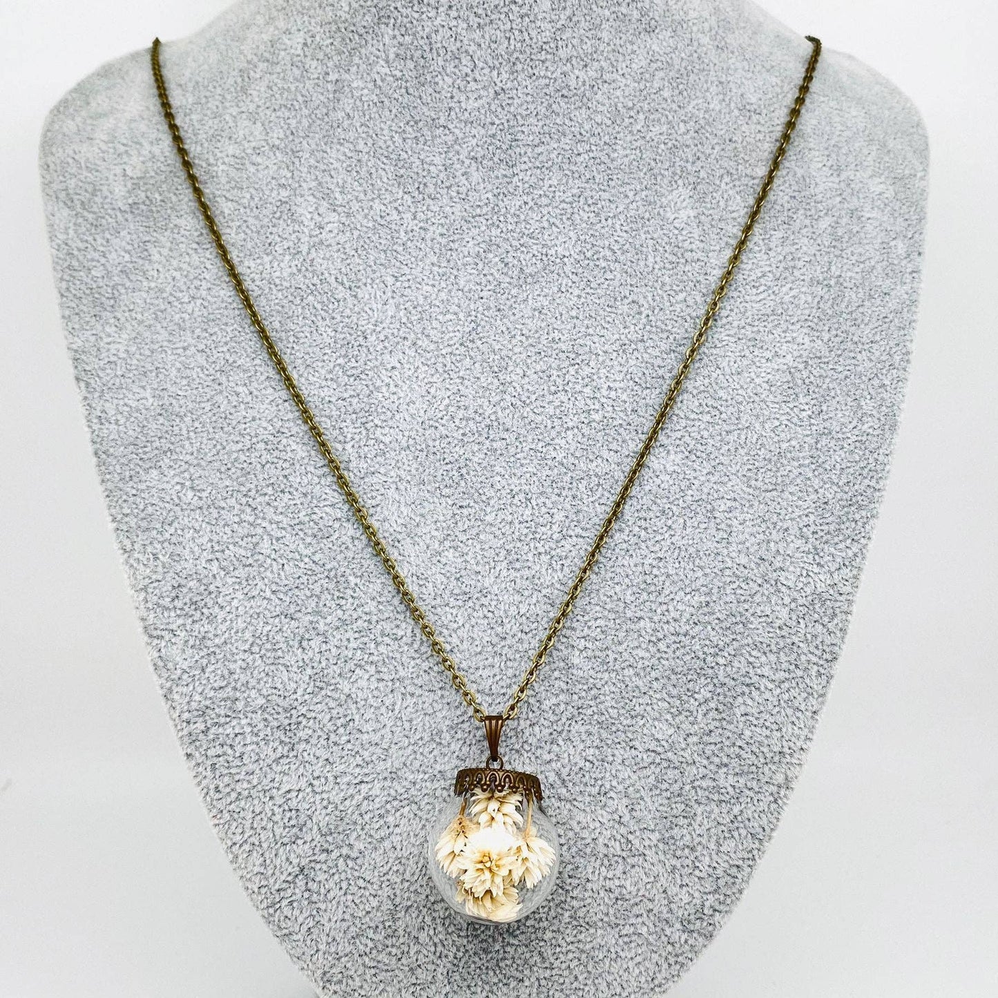 Dried Flowers Floral Ball-shaped Charm Pendant Necklace -PDF - Stardust & Moonstone