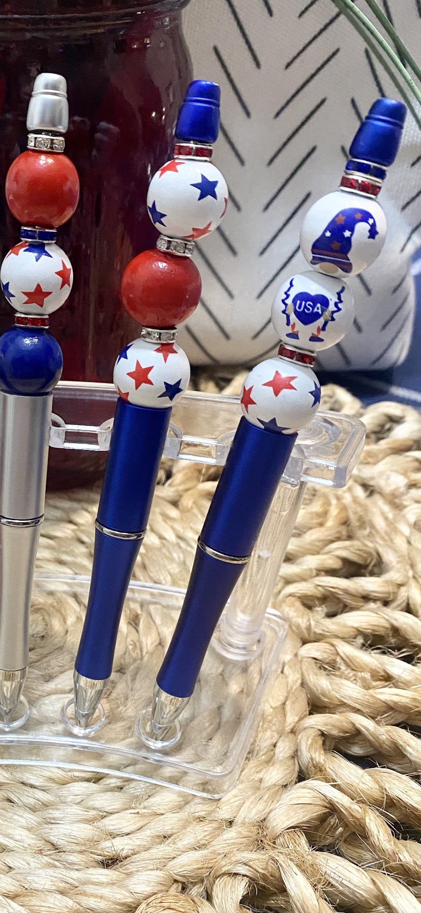 Handmade Beaded Pens - Red White Blue