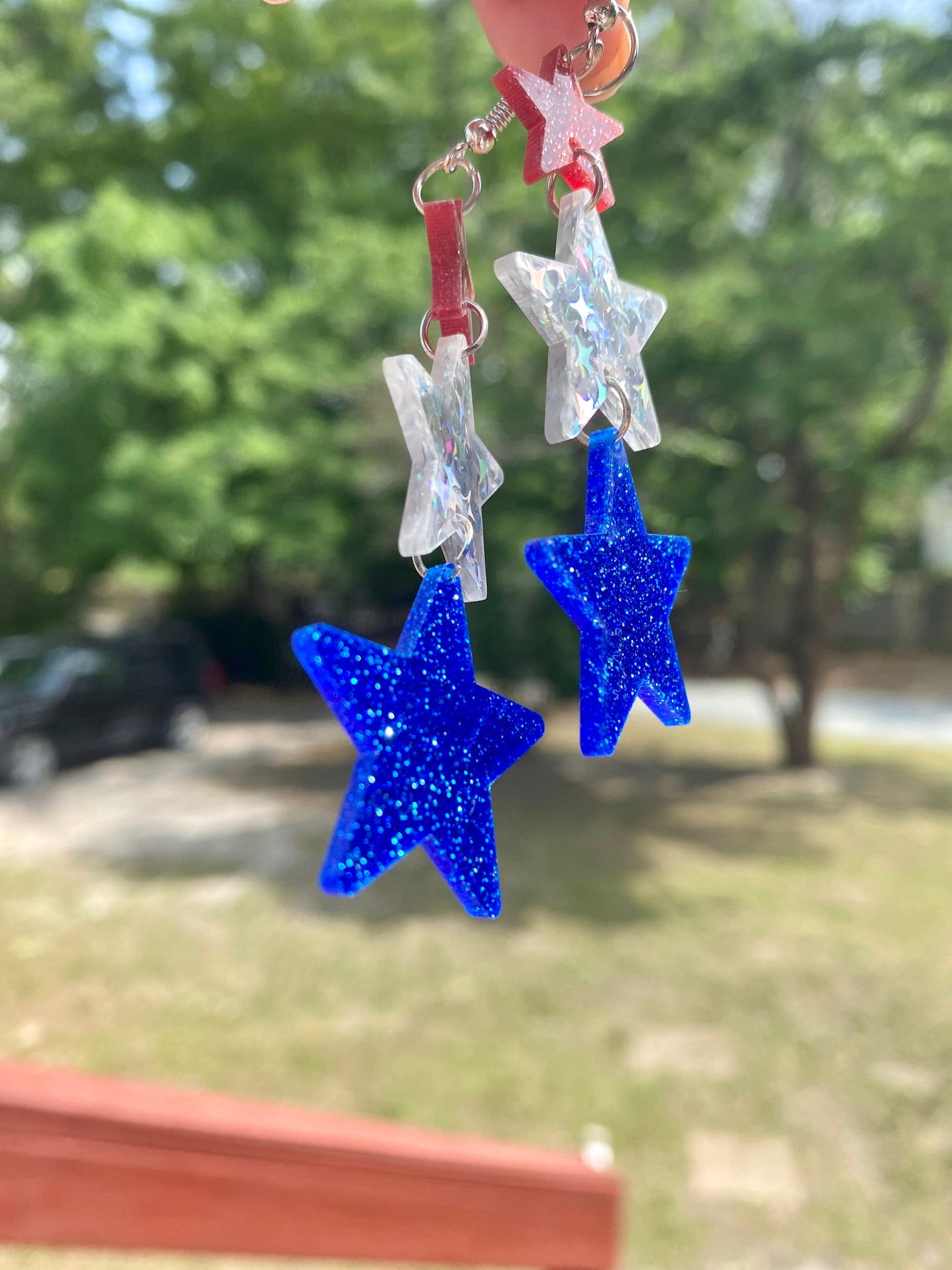 Red White & Blue Star Dangle Earrings
