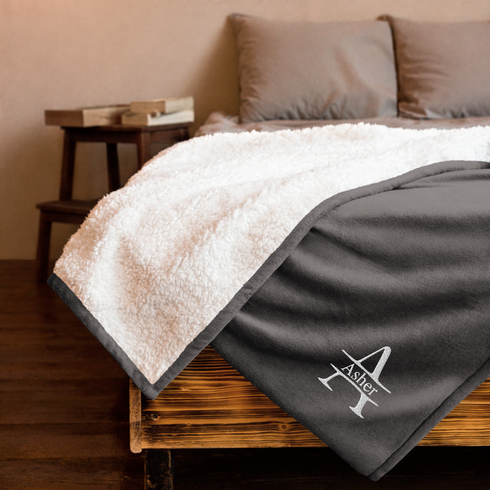 Initial Name Embroidered Premium Sherpa Blanket