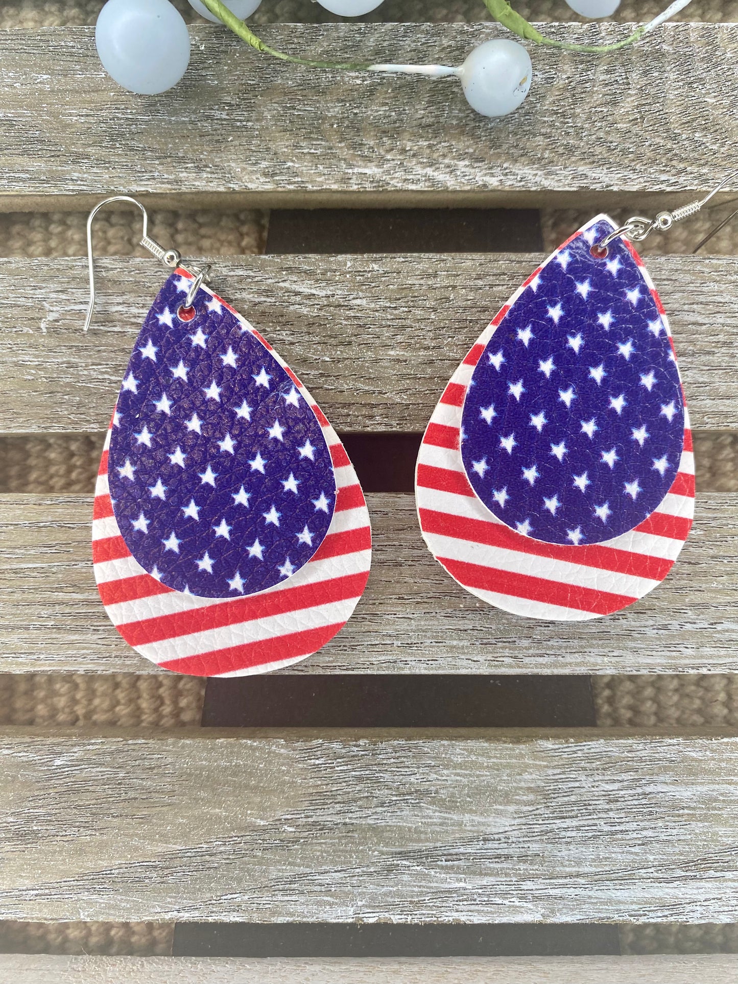 Double Teardrop Patriotic Earrings