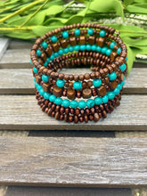 Load image into Gallery viewer, Wood &amp; Turquoise Bead Coil Bracelet
