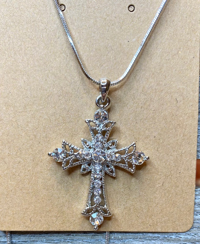 Crystal Cross Pendant Necklace - Stardust & Moonstone