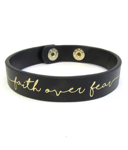 “Faith Over Fear” Black Wrap Bracelet - Stardust & Moonstone