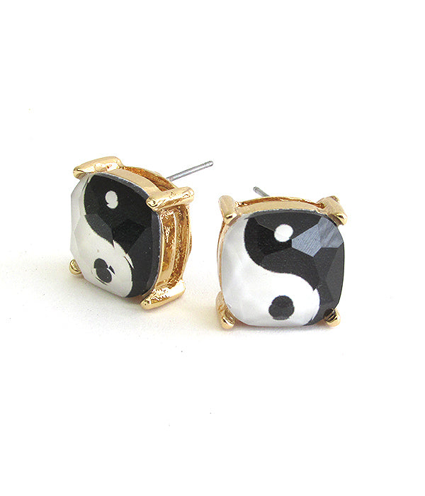 Yin Yang Cushion Cut Post Earrings