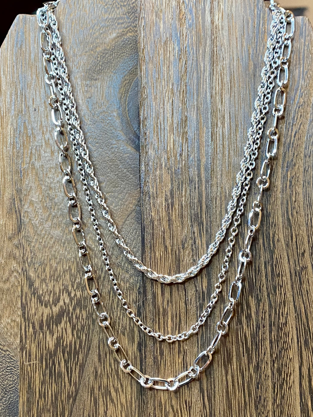 Three Tier Silver Chain Necklace
