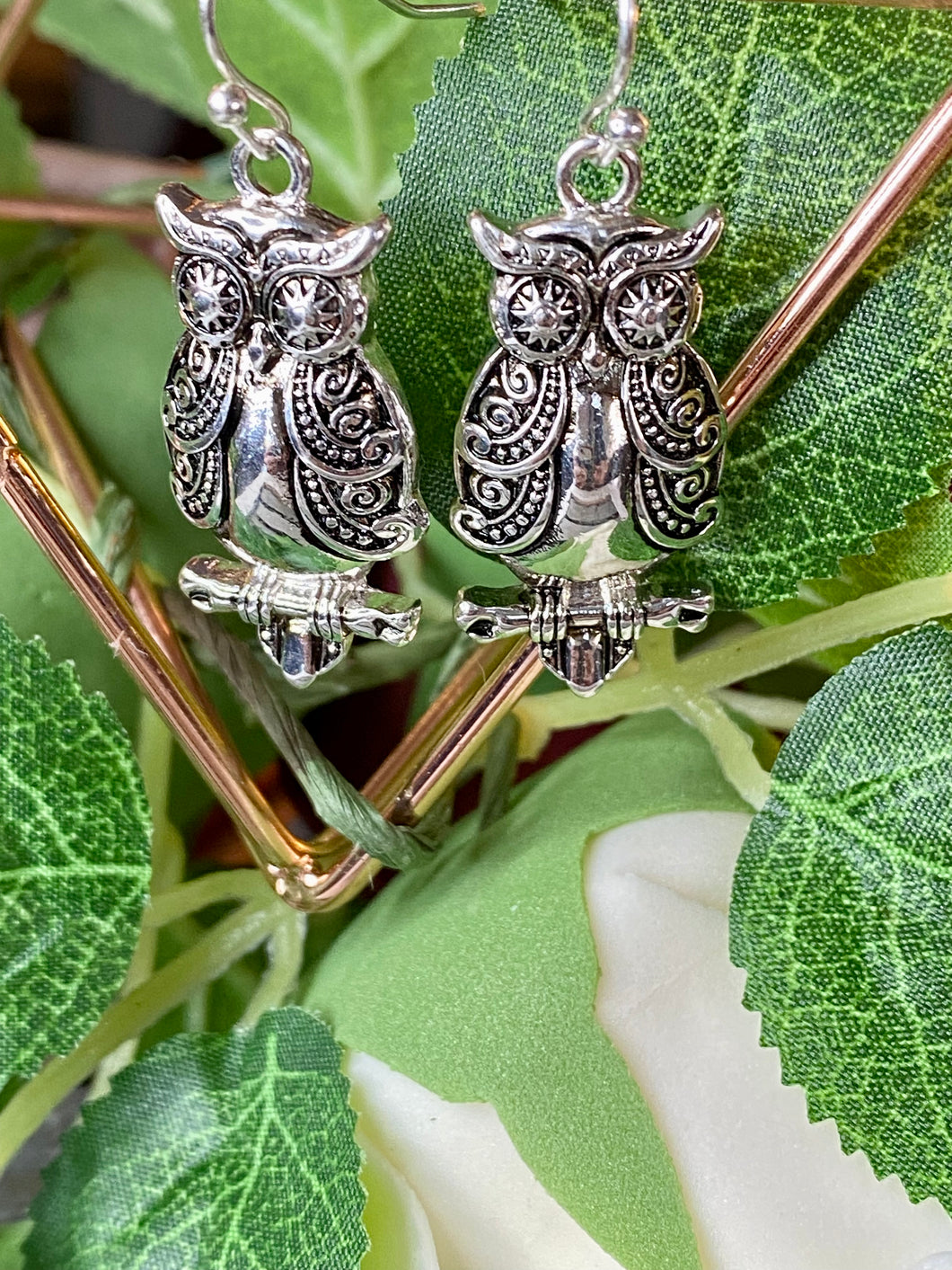 Antiqued Silver Owl Earrings