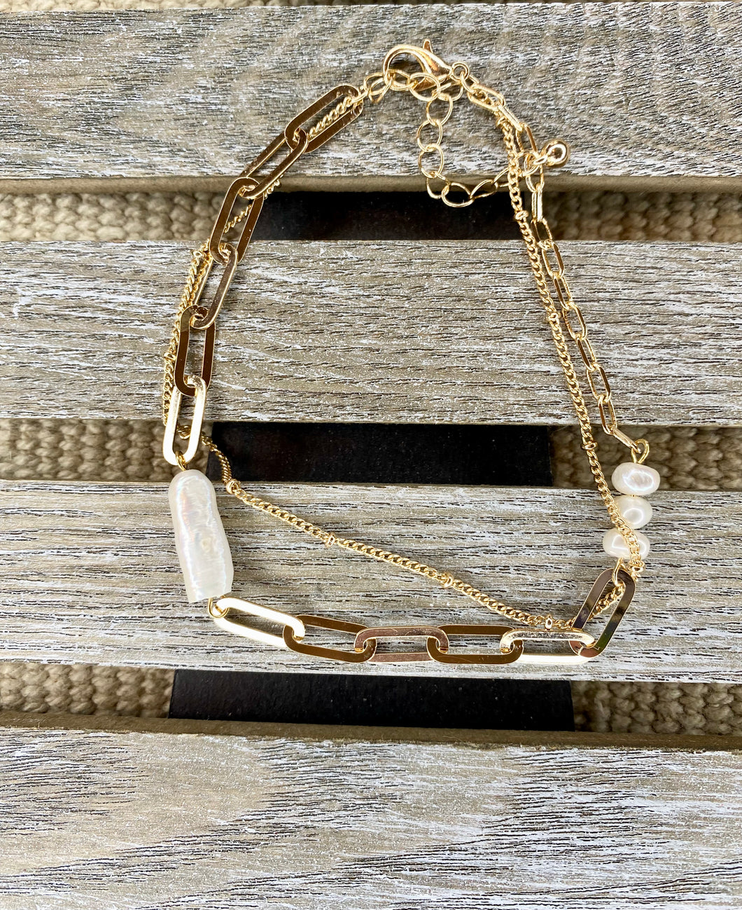 Gold Chain Anklet with Pearl Accents