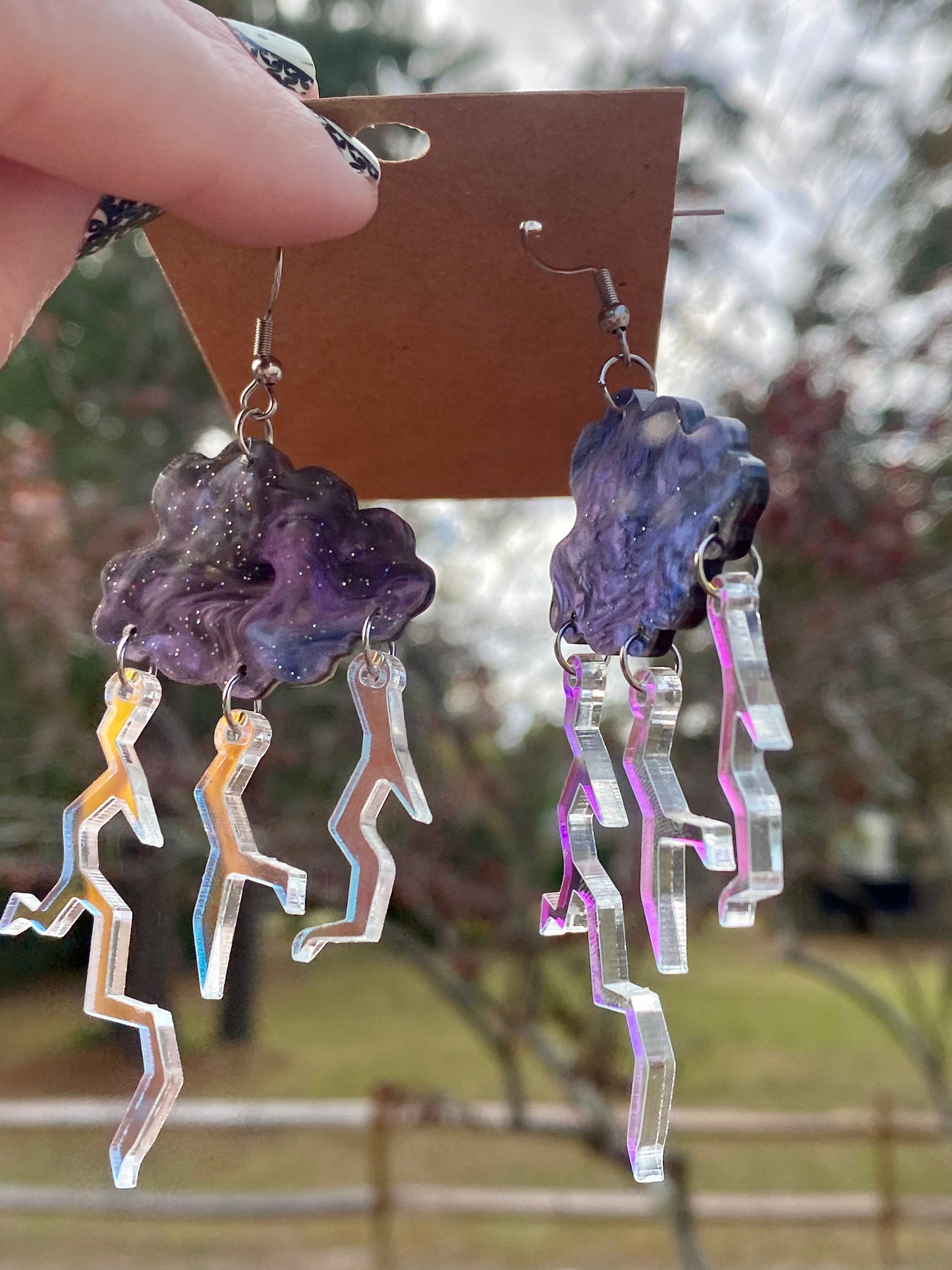 Lightning Cloud Acrylic Earrings - Stardust & Moonstone
