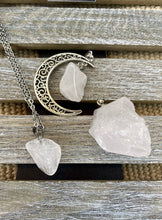 Load image into Gallery viewer, Silver Moon Rose Quartz Necklace - Stardust &amp; Moonstone
