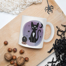 Load image into Gallery viewer, Celestial Cat White glossy mug - Stardust &amp; Moonstone
