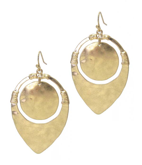 Gold Hammered Metal Disc Earrings