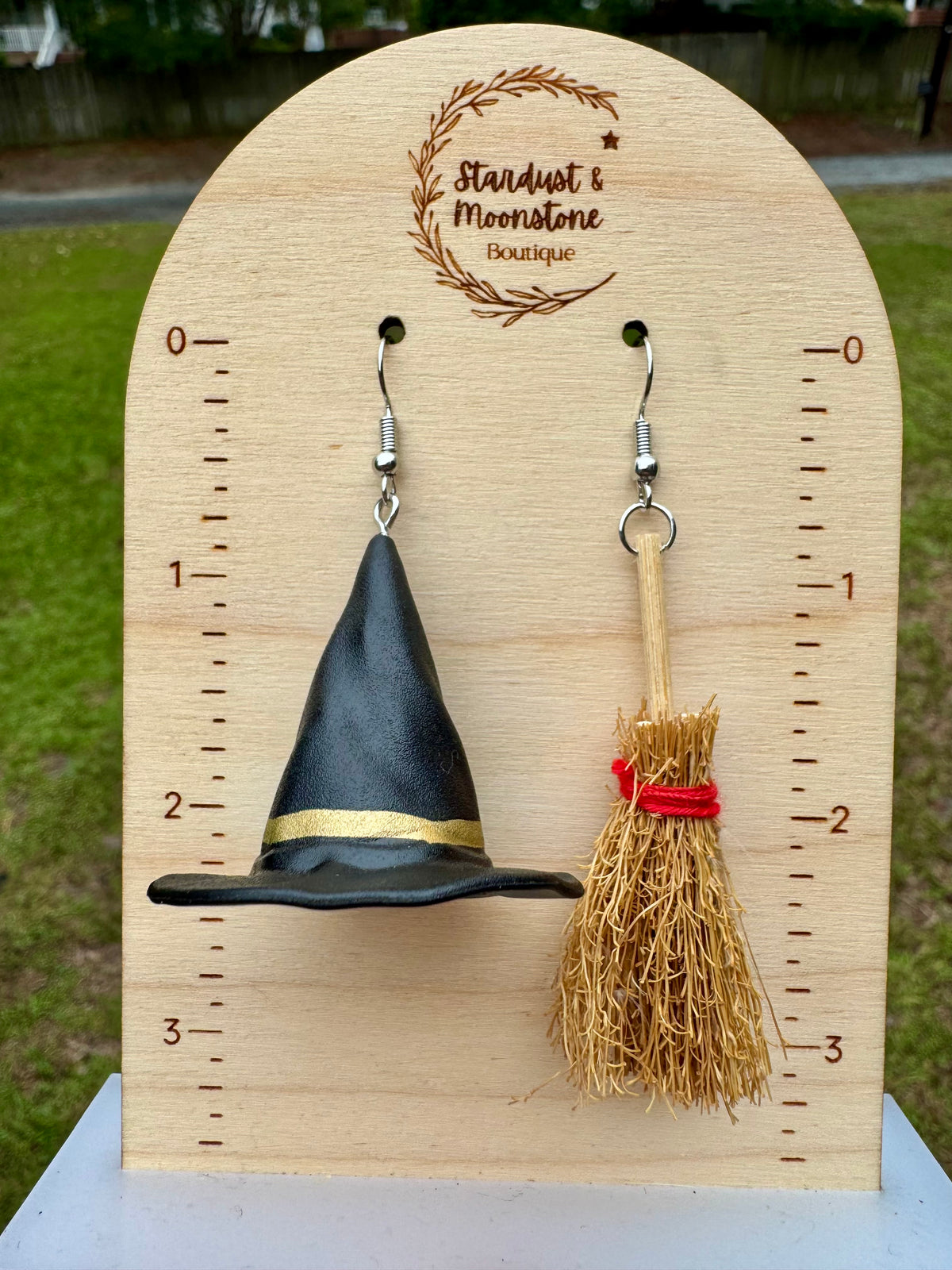 Witch Hat & Broom Mismatch Earrings for Fall, Halloween