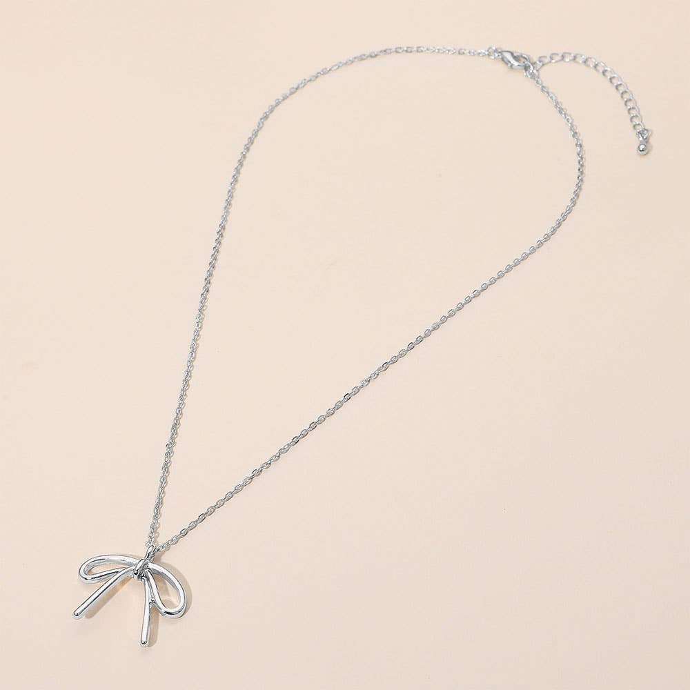Metal Bow Pendant Necklace - Stardust & Moonstone