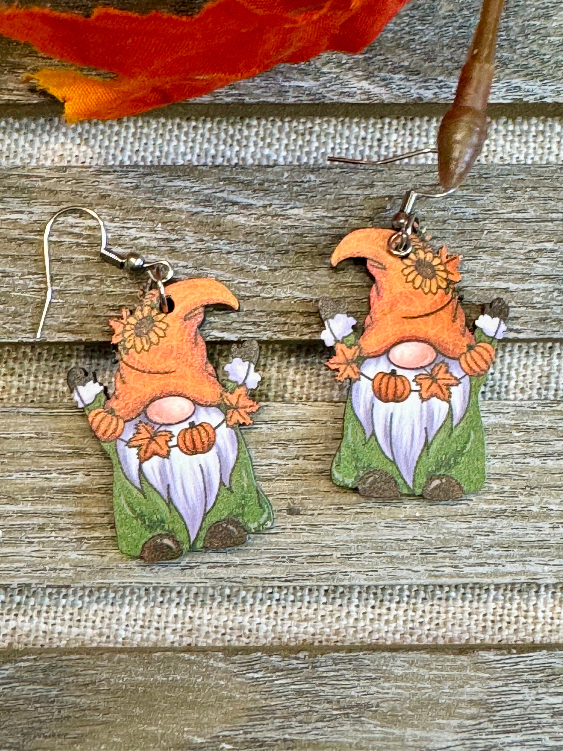 Fall Gnome Wooden Earrings - Stardust & Moonstone