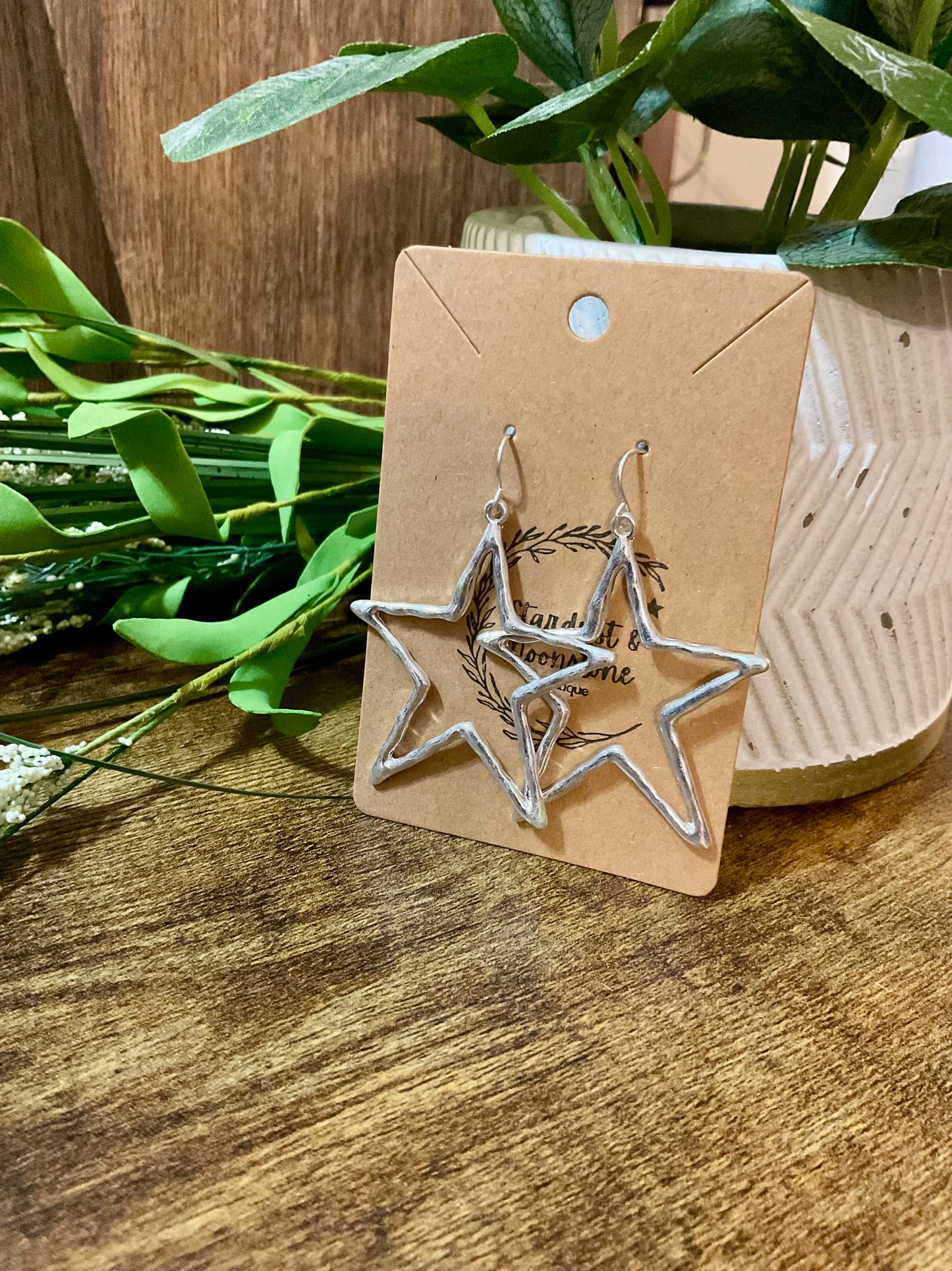 Silver Star Hammered Metal Earrings