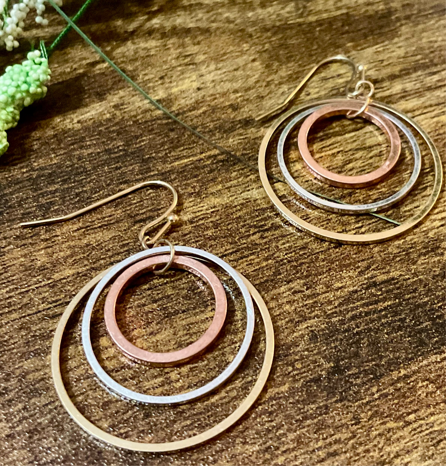 Triple Hoop Earrings with Gold, Silver, Rose Gold