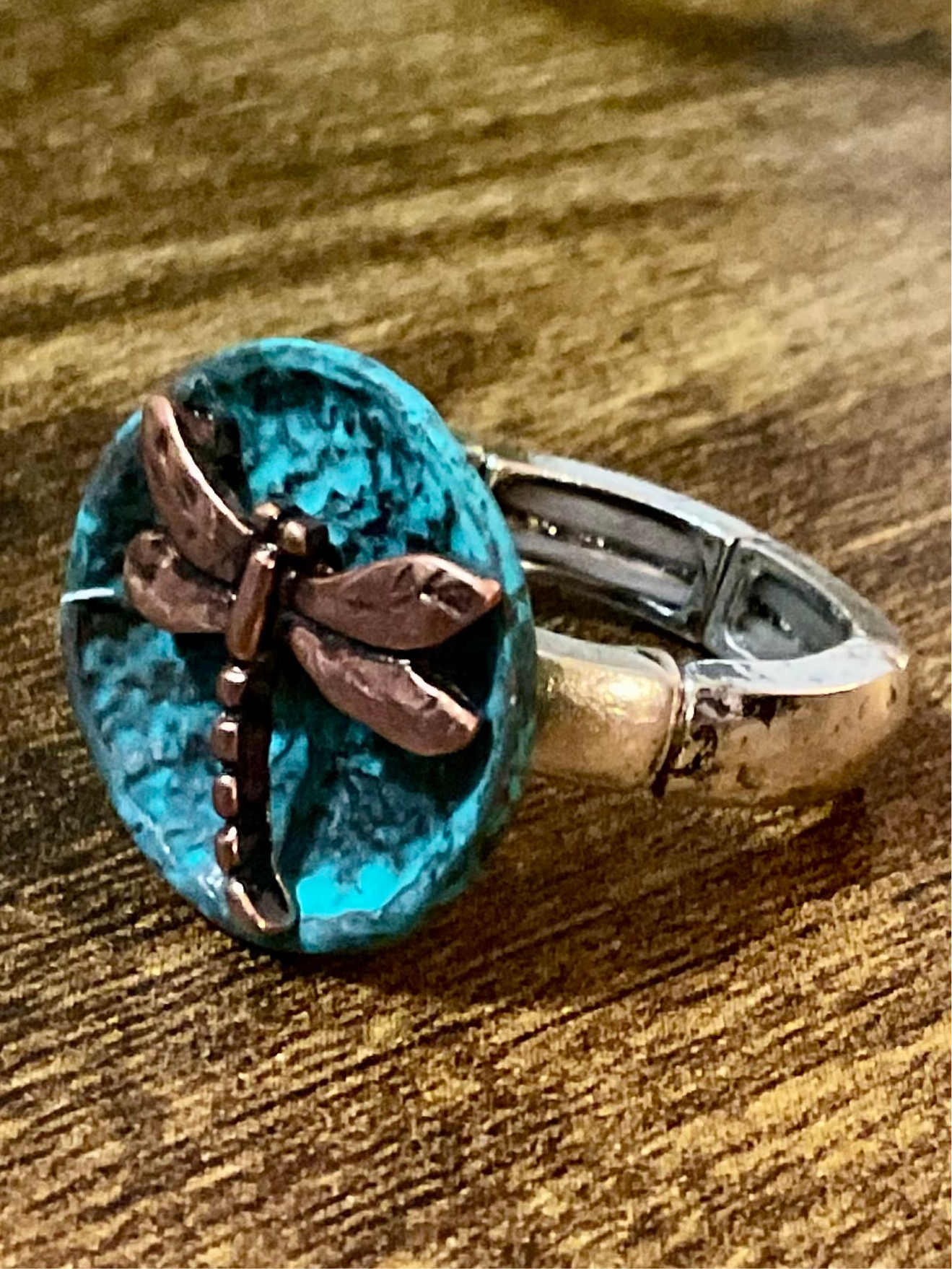 Vintage Metal Dragonfly Ring with Stretch Band