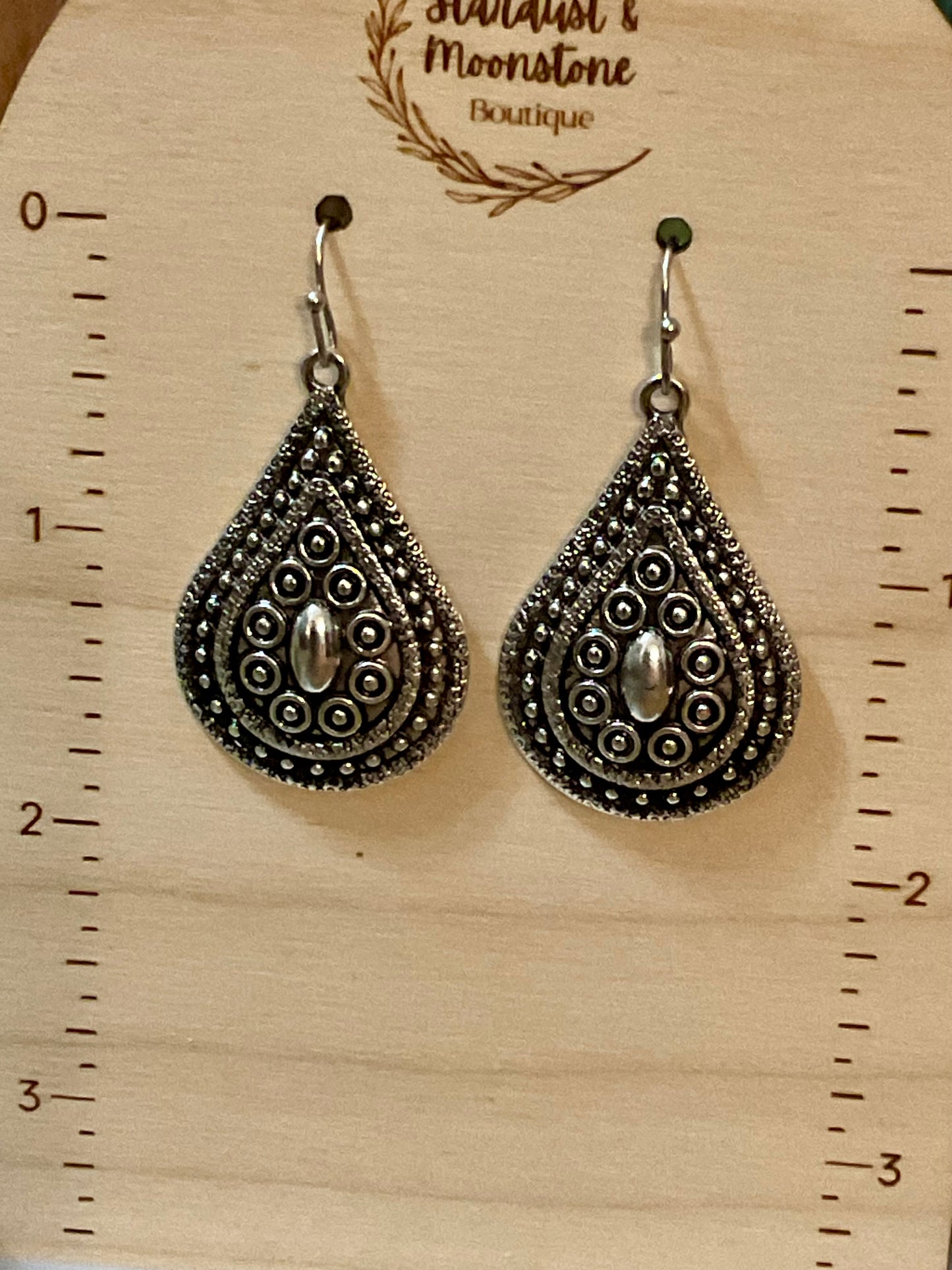 Silver Filigree Teardrop Earrings