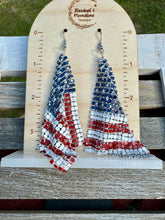 Load image into Gallery viewer, Flag Chain Mesh Earrings Red White Blue Patriotic
