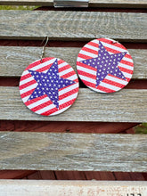 Load image into Gallery viewer, Circle Patriotic Earrings Fourth of July Flags
