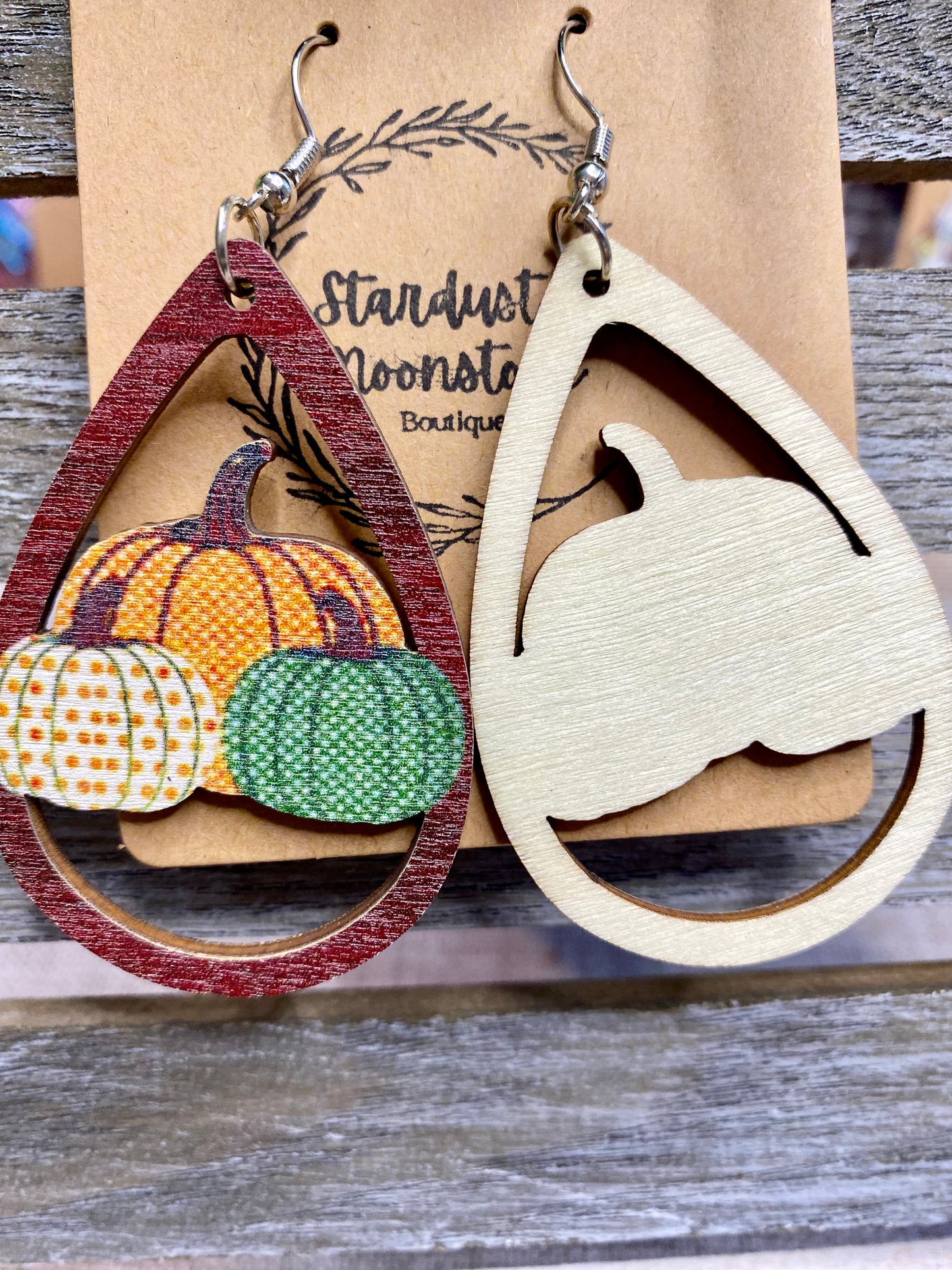 Fall Earrings - Wooden Pumpkin Patch
