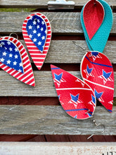 Load image into Gallery viewer, Petal Shaped Patriotic Earrings Fourth of July Flag
