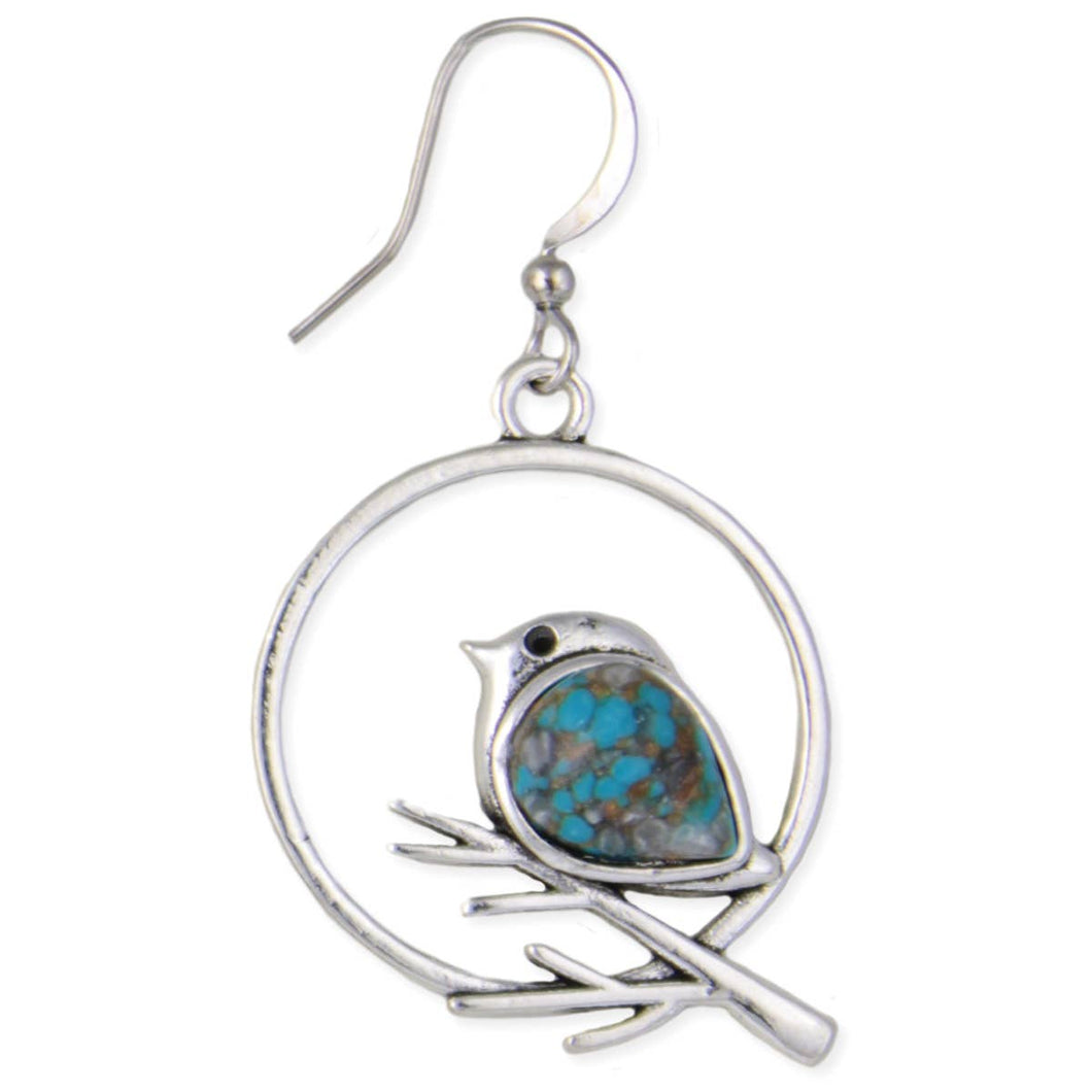 Morning Song Turquoise Bird Silver Earrings