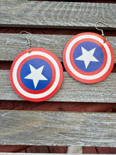 Load image into Gallery viewer, Circle Patriotic Earrings Fourth of July Flags
