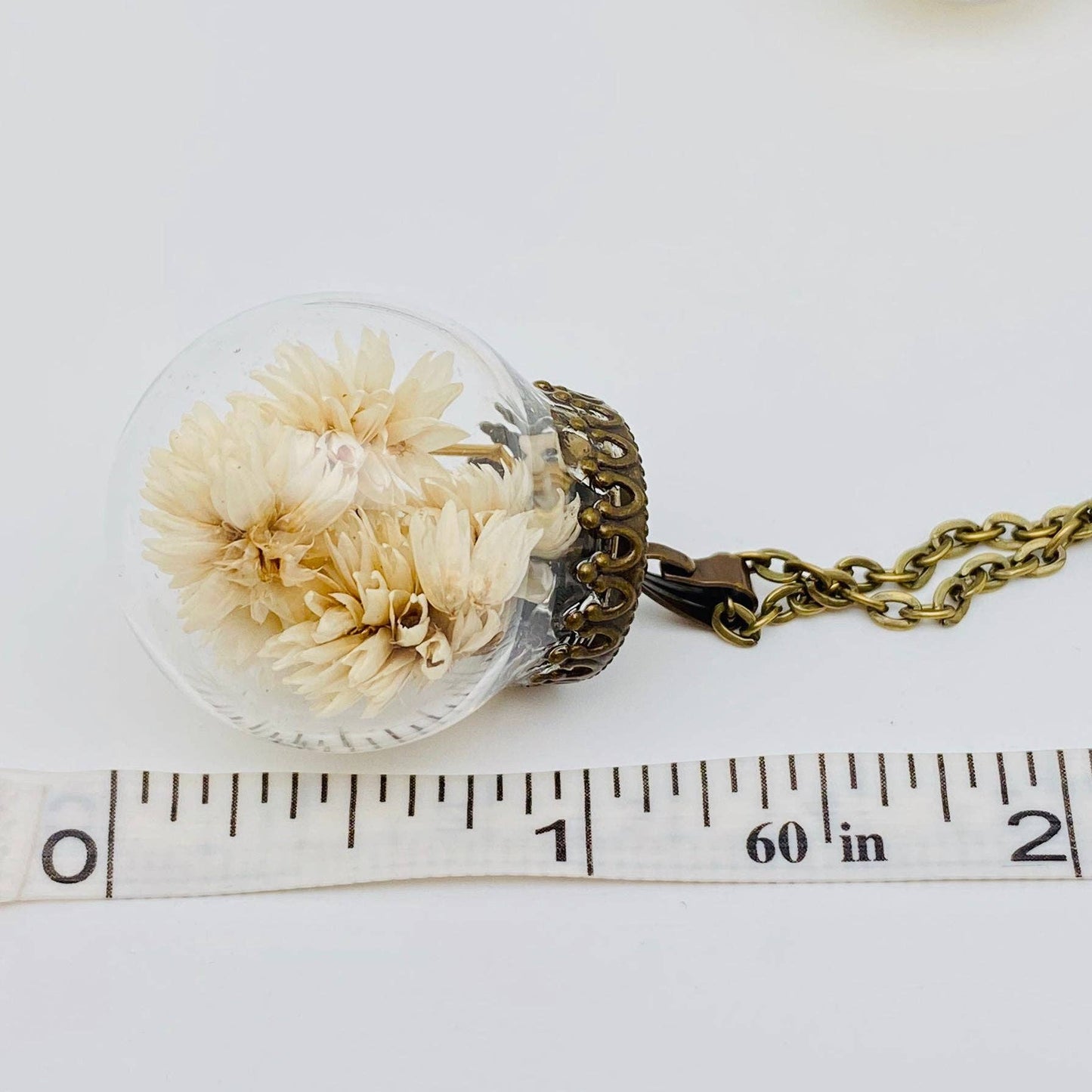 Dried Flowers Floral Ball-shaped Charm Pendant Necklace -PDF - Stardust & Moonstone