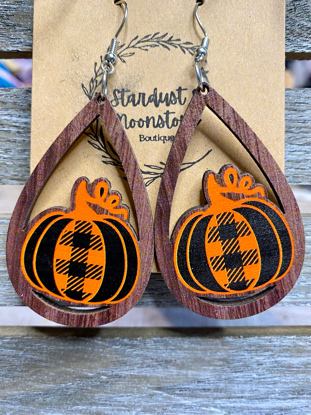 Fall Earrings - Buffalo Plaid Pumpkins