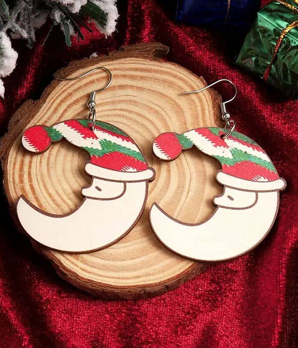 Holiday Moon Wooden Earrings