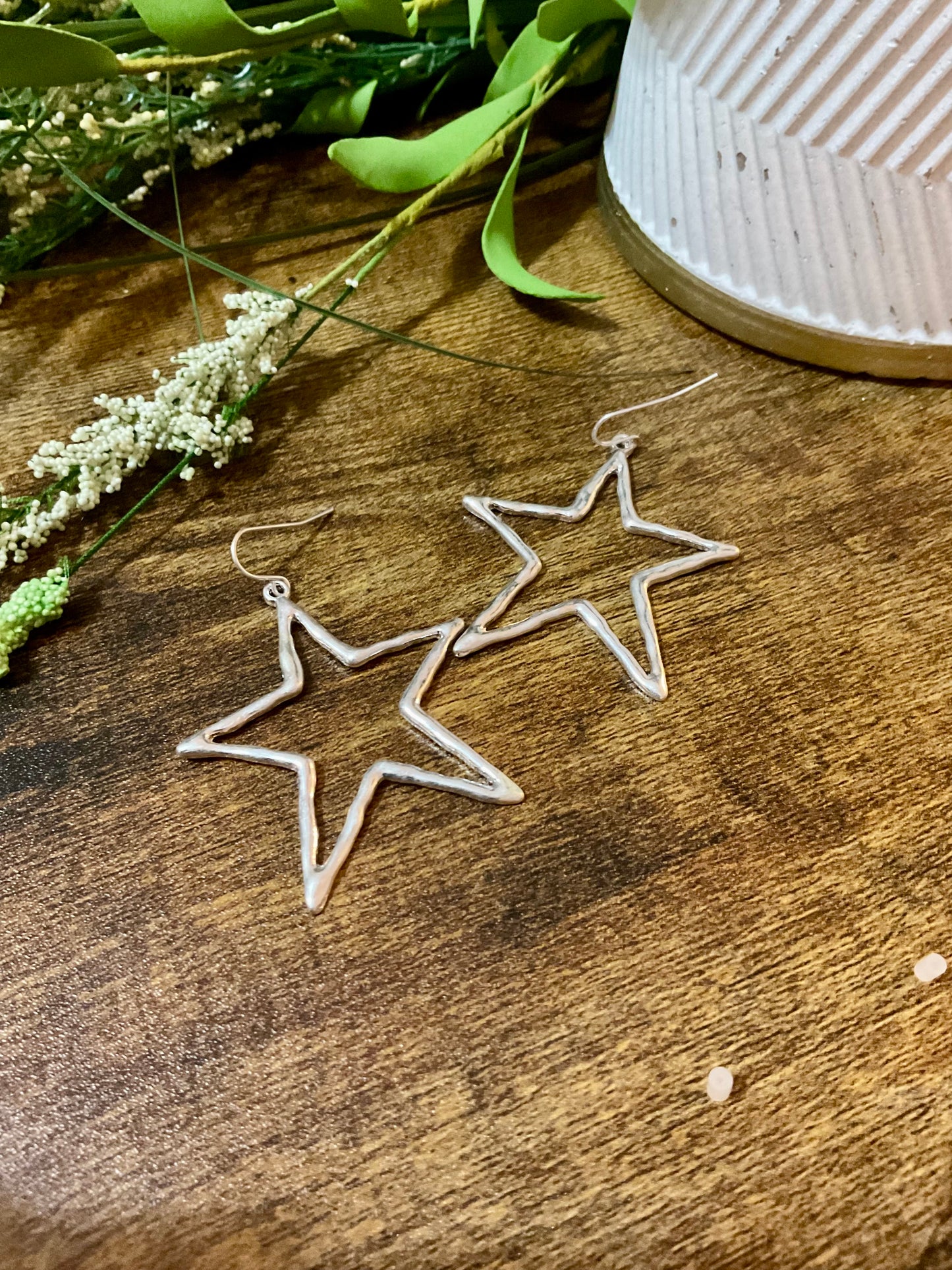 Silver Star Hammered Metal Earrings