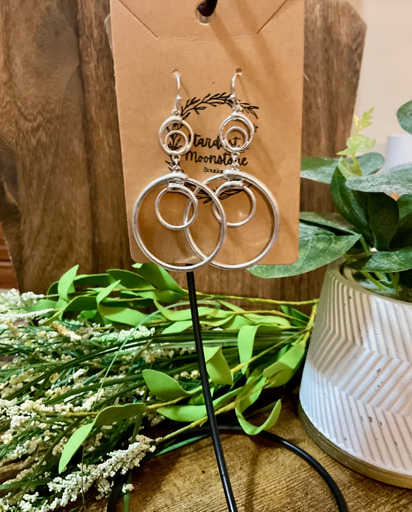 Silver Multi Ring Drop Earrings