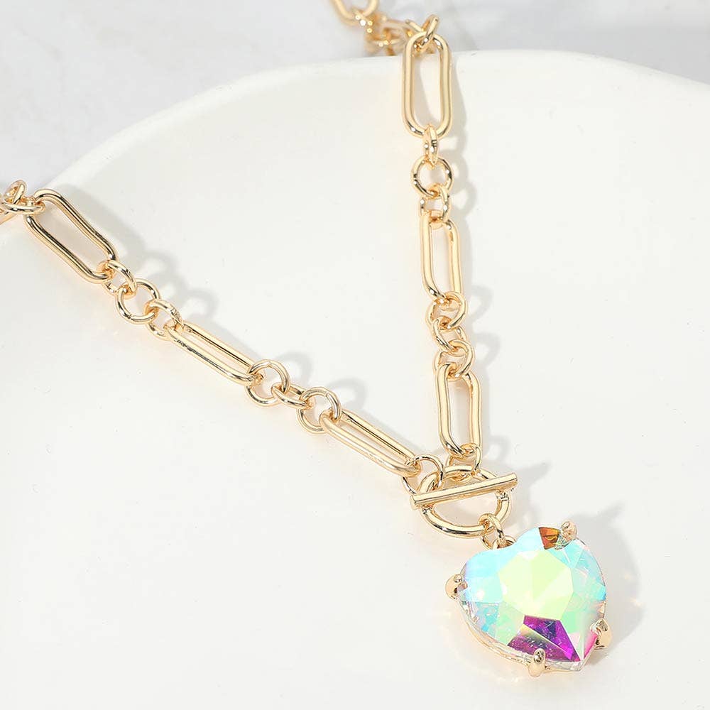 Chunky Heart Stone Cluster Toggle Pendant Necklace - Stardust & Moonstone