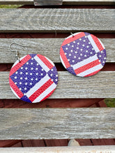 Load image into Gallery viewer, Circle Patriotic Earrings Fourth of July Flags
