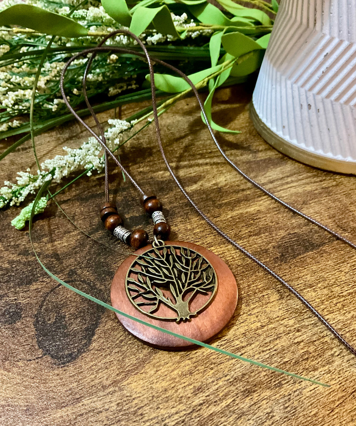 ( V443 )  TREE OF LIFE PENDANT LONG CORD CHAIN NECKLACE - Stardust & Moonstone