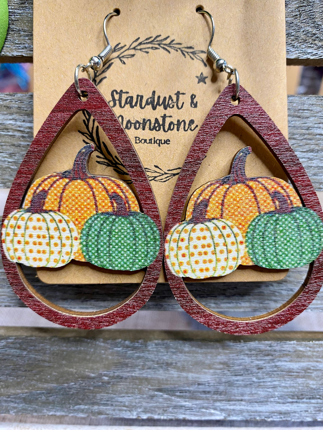 Fall Earrings - Wooden Pumpkin Patch