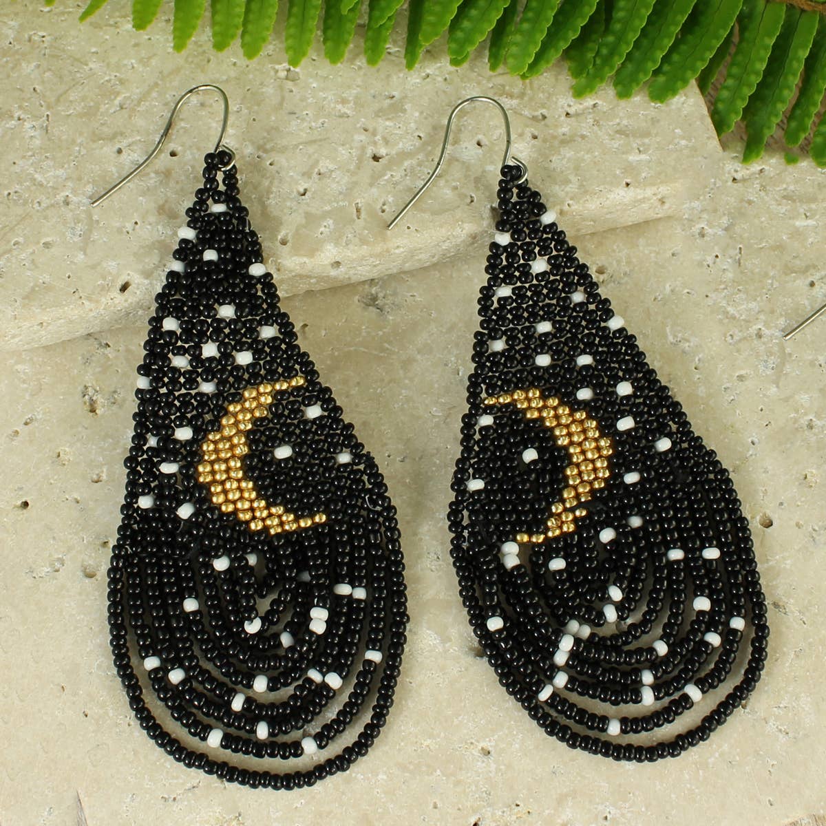 Mystic Nights Beaded Crescent Moon Earrings