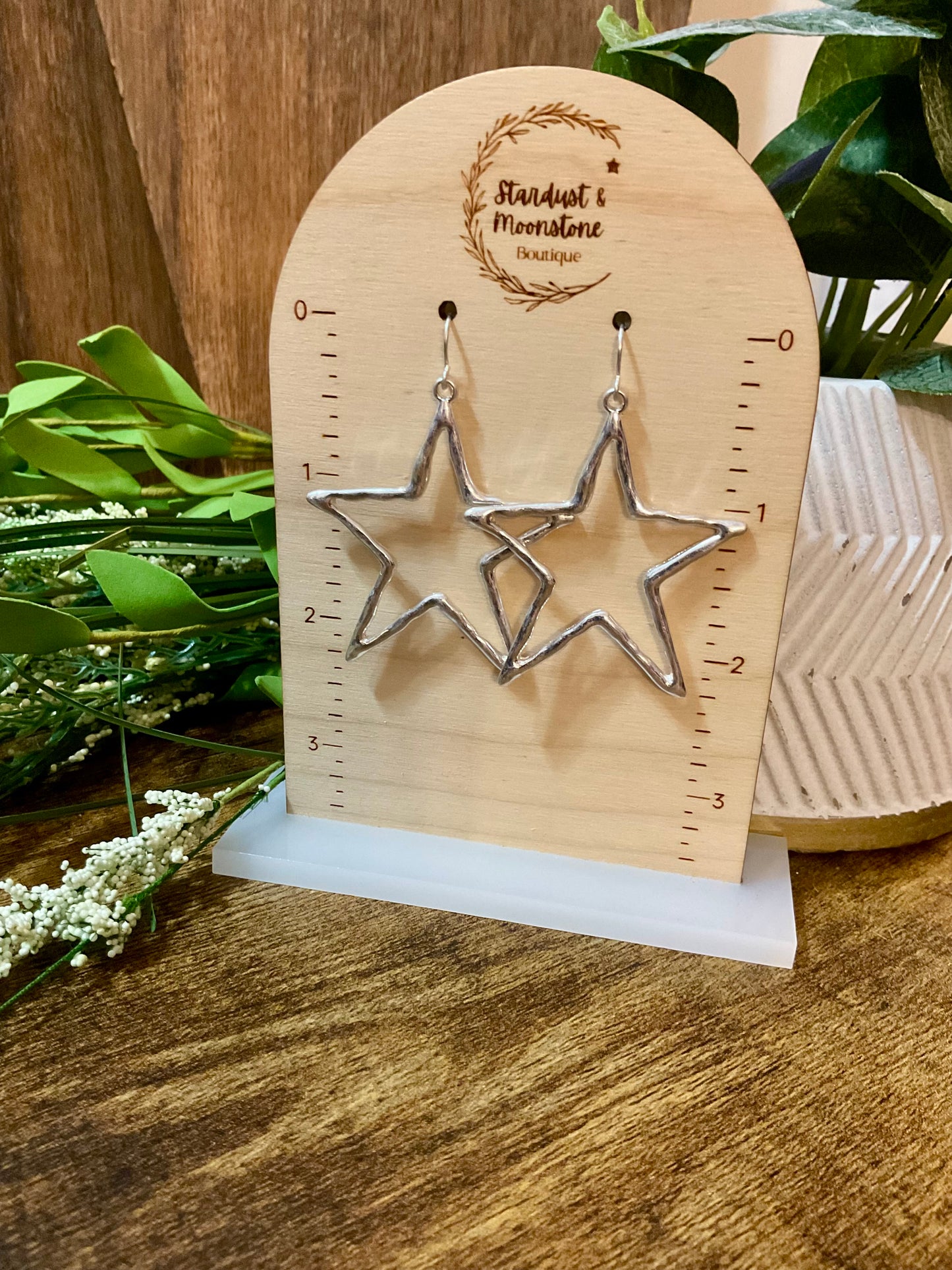 Silver Star Hammered Metal Earrings