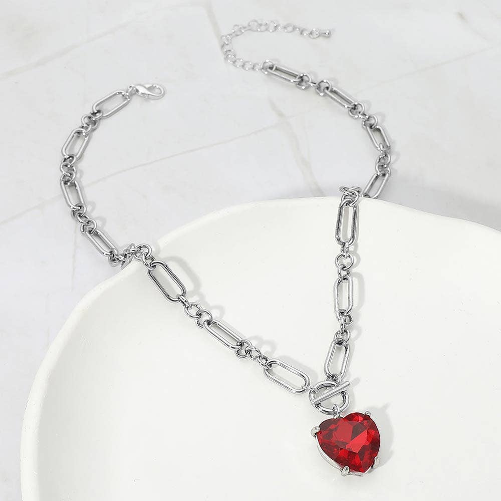 Chunky Heart Stone Cluster Toggle Pendant Necklace - Stardust & Moonstone