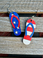 Load image into Gallery viewer, Patriotic Sandal Earrings Red White Blue Mismatch Stars &amp; Stripes
