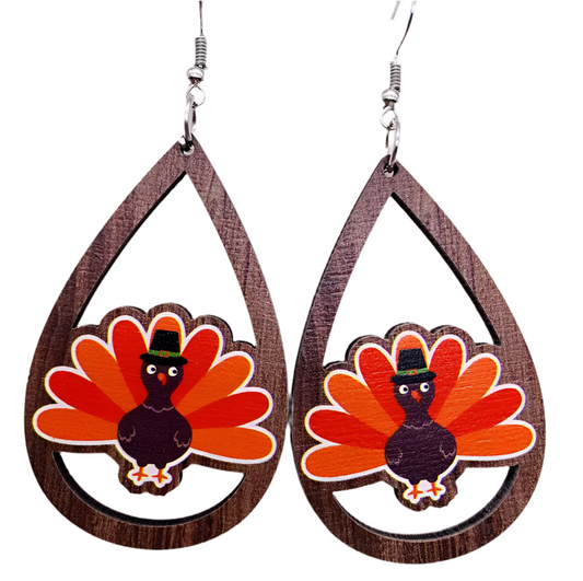 Turkey Earrings Open Wooden Teardrop
